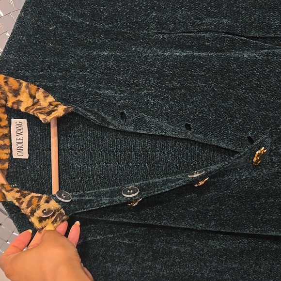 Vintage Carole Wang 1990's Chenille Animal Print Gold Cheetah Button Midi Dress - Picture 10 of 14
